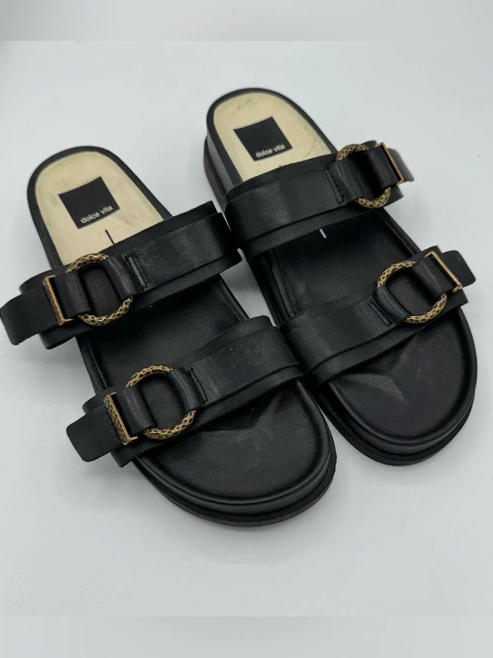 Dolce Vita Soya Platform Sandals Onyx black Leather Size 9 minimalist neutral